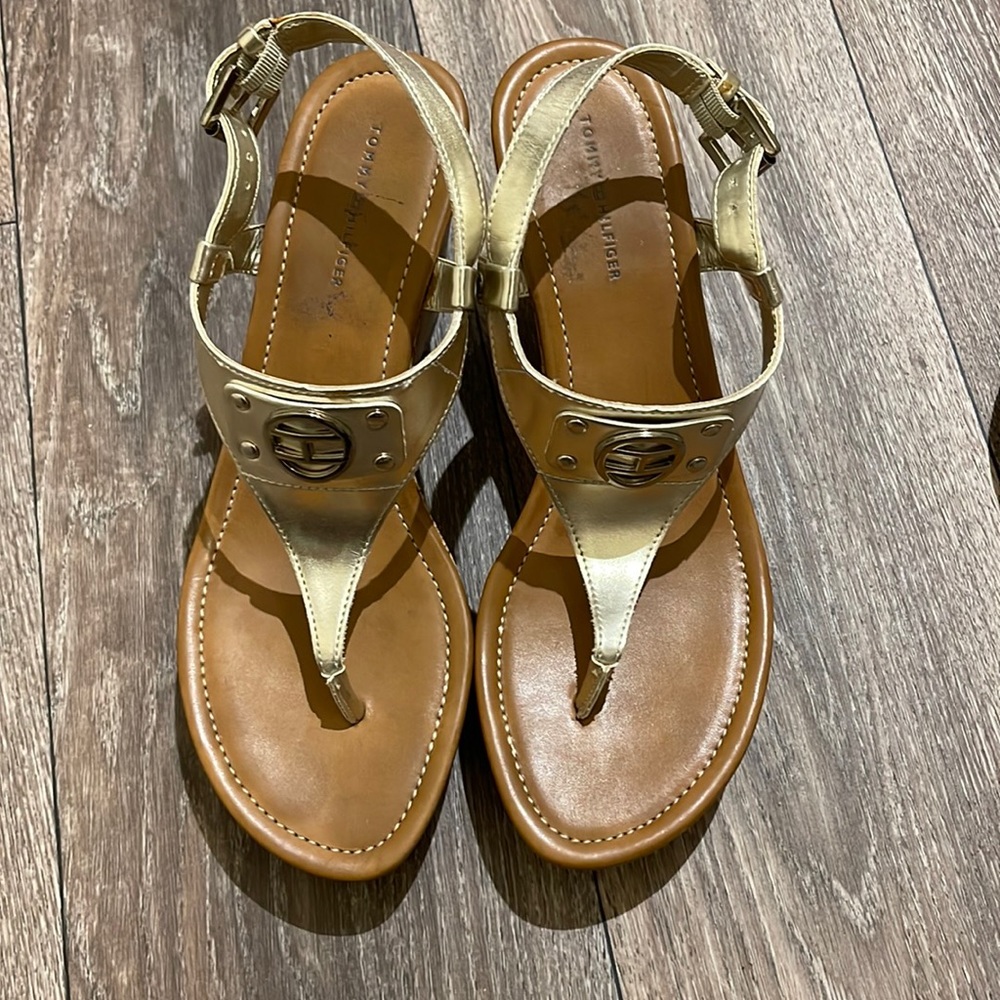 Tommy Hilfiger Gold Platform Sandals. Size 8.5